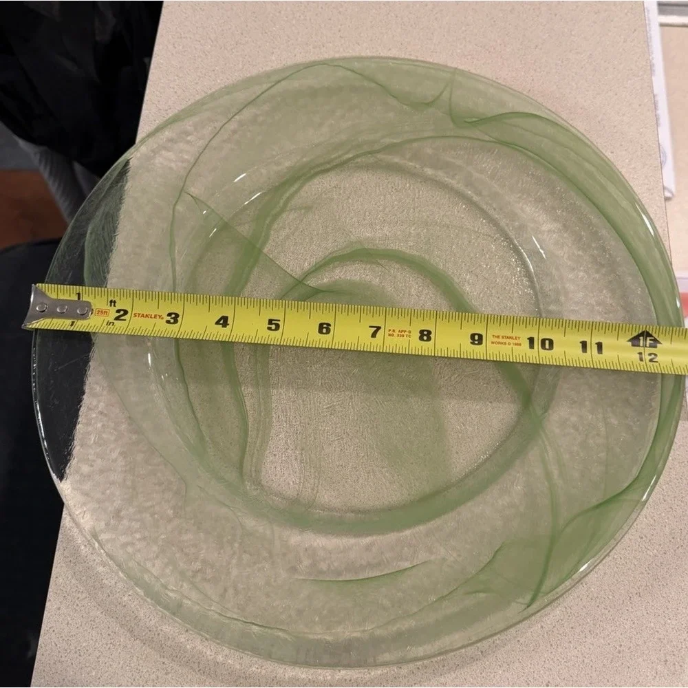 1 LVB1 Green Swirl Charger Service Plater Plate Blown Glass Vintage MCM Art Deco